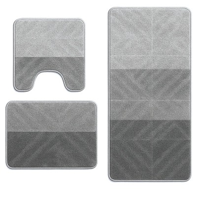 Set covorase baie 3 piese Model Geometric, Gri 60x100cm foto