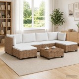Cumpara ieftin 7 buc. Set de lounge din ratan cu perne GENDT Ratan Natural
