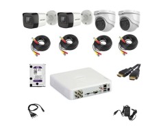 Kit supraveghere video Hikvision 5MP format din 2 camere interior 2 camere exterior DVR 4 canale si accesorii complete incluse SafetyGuard Surveillanc