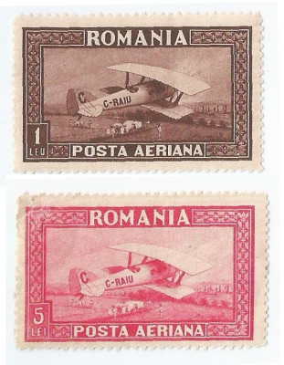 |Romania, LP 80/1928, C. Raiu - Posta aeriana, filig. orizontal, deparaiate, MLH foto