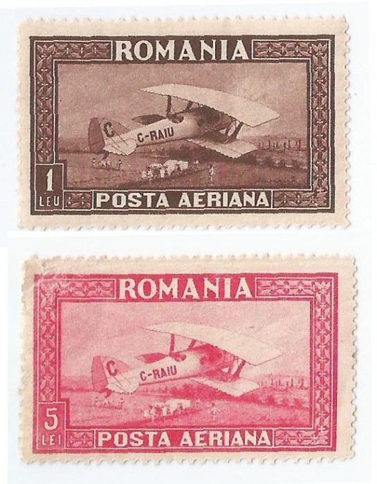 |Romania, LP 80/1928, C. Raiu - Posta aeriana, filig. orizontal, deparaiate, MLH