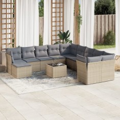 vidaXL Set canapele de grădină cu perne, 12 piese, bej, poliratan 3218619