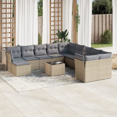 vidaXL Set canapele de grădină cu perne, 12 piese, bej, poliratan 3218619 foto
