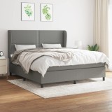 vidaXL Pat box spring cu saltea, gri &icirc;nchis, 180x200 cm, textil