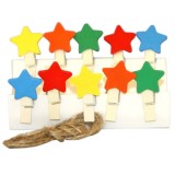Set 10 carlige din lemn cu stelute,Multicolor,4cm