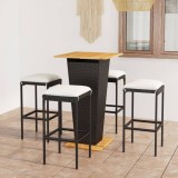 Cumpara ieftin Set mobilier bar de grădină cu perne, 5 piese, negru, poliratan