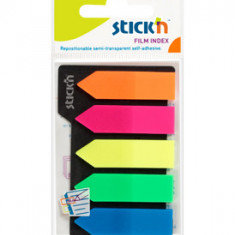 Stick Index Plastic Transparent Color 42 X 12 Mm, 5 X 25 File/set, Stick"n - 5 Culori Neon - Sageata