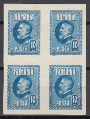 ROMANIA 1926 LP 74 a A 60 a ANIVERSARE A REGELUI FERDINAND VALOAREA 10 LEI ALBASTRU NEDANTELAT BLOC DE 4 TIMBRE STARE MNH