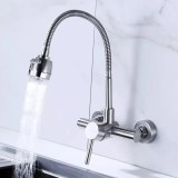 Baterie bucatarie pe perete din inox SUS304 satinat, cu pipa flexibila &ndash; Korman Technik CF014