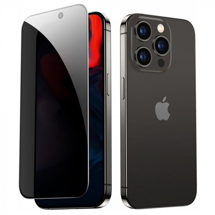 Folie pentru iPhone 15 Pro Max, Tempered Glass Privacy, Black