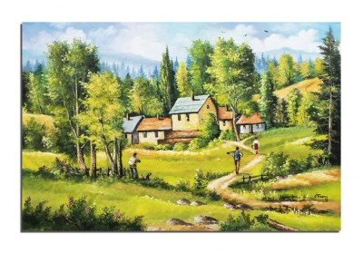 Tablou living peisaj munte pictat manual, Amintiri din copilarie, 120x80cm ulei pe panza, Constantin Feraru foto