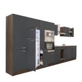 Bucatarie modulara Leziter Yorki 420, 420 cm, Stejar York/Antracit, cu frigider
