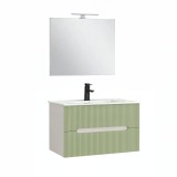 Cumpara ieftin Trent Mobilier de baie 80 cm lavoar ceramic (2 sertare) cu oglindă 60x80 cm alb-verde deschis