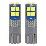 Becuri auto LED W5W T10 Canbus 10SMD 3030 12/24V, lumina alba 5600K, 33 x 9 mm, fara efect de palpaire, AMiO 02447, set 2 buc