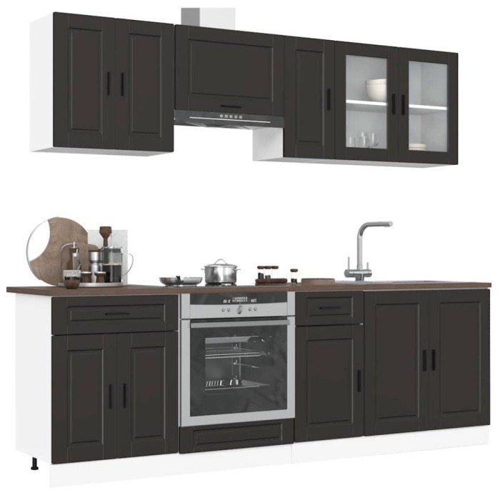 Set dulap de bucătărie 8 piese &bdquo;Kalmar&rdquo; lemn negru prelucrat