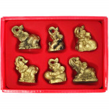 Set 6 elefanti norocosi, mini-statuete feng shui casa, cutie rosie