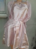 Set lenjerie noapte saten roz