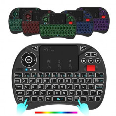 MINI TASTATURA WIRELESS ILUMINATA RGB SCROLL MOUSE, TASTE MULTIMEDIA, RII X8 foto