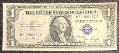 1 DOLLAR 1935 D ,,SILVER CERTIFICATE&amp;quot; STATELE UNITE/(,,M53956187F&amp;quot;) SIGILIU ALBASTRU (BLUE SEAL)! foto