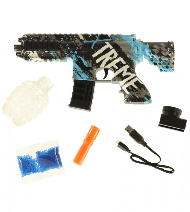 Pistol cu ​​bile de gel, alimentat cu baterie, USB, 550 bucati de bile, 7-8 mm, albastru