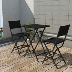 Set mobilier bistro pliabil, 3 piese, negru, otel si poliratan GartenMobel Dekor