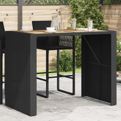 Masă bar grădină blat lemn acacia negru 145x80x110 cm poliratan foto