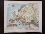 PM267N Valahia și Moldova cu Bugeac &icirc;n Europa anului 1871 pe o hartă maghiară după cartograful german Justus Perthes