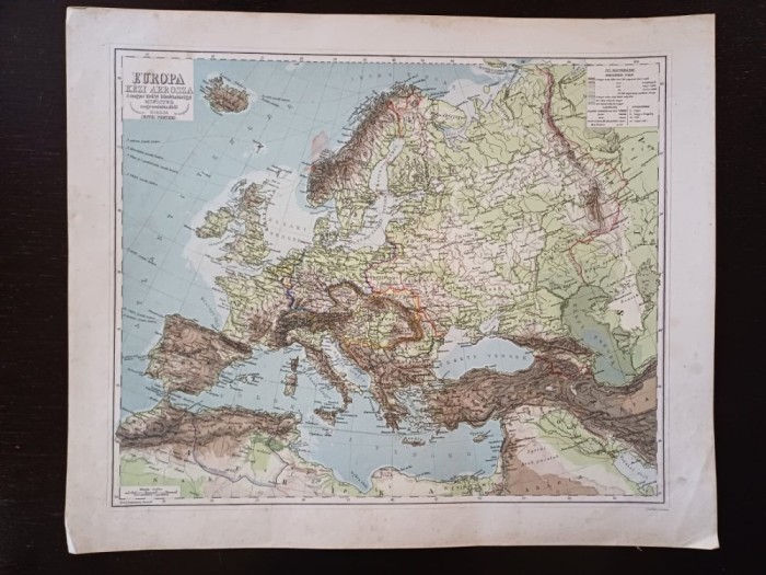 PM267N Valahia și Moldova cu Bugeac &icirc;n Europa anului 1871 pe o hartă maghiară după cartograful german Justus Perthes