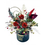 Aranjament floral cu trandafiri criogenati si plante criogenate (Multicolor)