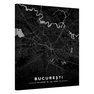 Tablou Canvas, Tablofy, Harta Bucureşti &amp;middot; Street Map, Printat Digital, 50 &amp;times; 70 cm foto