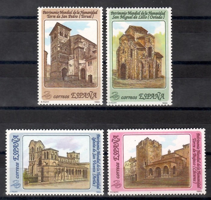 Spania 1990-1991 - UNESCO - Patrimoniul Mondial,2 serii, 4 poze, MNH