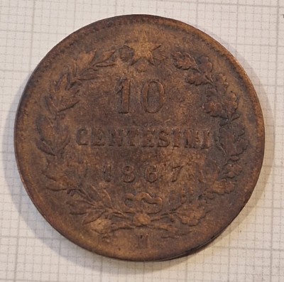 244, Italy, Italia, 10 Centesimi 1867, KM#11, buna, VITTORIO EMANUELE II foto