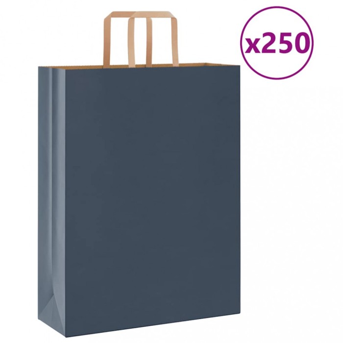 vidaXL Saci de h&acirc;rtie 250 buc cu m&acirc;nere Albastru 32x12x42 cm 4101928