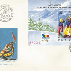 Romania, LP 1276/1992, J.O. de Iarna, Albertville, colita nedantelata, FDC