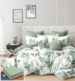 Cumpara ieftin Lenjerie Pat Bumbac 6 Piese Alb Verde 240x250cm (Cearceaf fara elastic) 