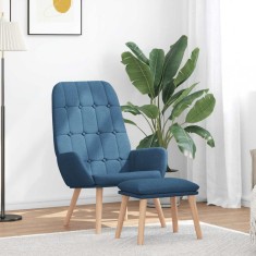 vidaXL Scaun de relaxare cu taburet, albastru, textil foto