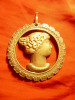 Medalion mare ,vechi ,argint -Profil Imparateasa Romana ,d= 5 cm