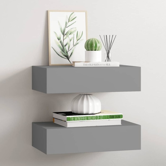 vidaXL Dulap de perete cu sertar, 2 buc., gri, 40x23,5x10 cm, MDF