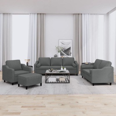 vidaXL Set de canapele cu perne, 4 piese, gri &amp;icirc;nchis, material textil 3201795 foto