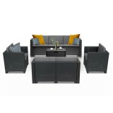 Set mobilier gradina Leziter City Large, 7 locuri, plastic, culoare grafit, cu perne