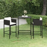 VidaXL Set mobilier bar de grădină cu perne, 3 piese, negru, poliratan