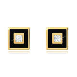 Cercei din aur 375 - pătrat ornat cu vopsea neagră, zirconiu transparent