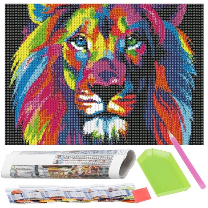 Set de broderie cu diamante 5D, 30x40cm, model Leu Household NewTrend