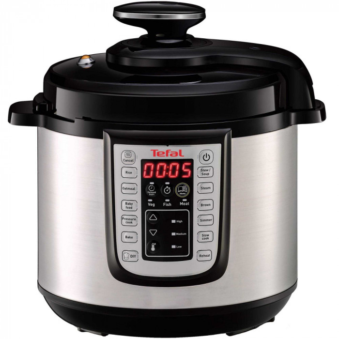 Oala sub presiune electrica multifunctionala Tefal One Pot CY505E30, 1200 W, 5.8 L, Negru/Argintiu