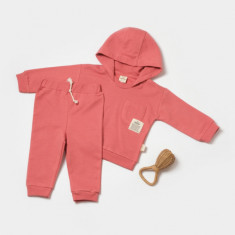 Set hanorac cu gluga si pantaloni, Two thread, 100%bumbac organic - Rose, BabyCosy (Marime: 6-9 luni)