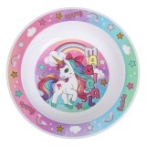Bol din Plastic cu Model Unicorn Curcubeu, &Oslash;16 cm, Alb, CMCLASS