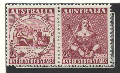 Australia 1950 Mi 207/08 pair MNH - 100 de ani de timbre foto