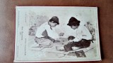 Fotografie pe carton, doi prieteni la joaca, inceput de secol XX