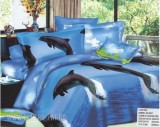 Lenjerie Pat Bumbac Satinat 2 Persoane 4 Piese Ralex Imprimeu 3D Delfini Cearceaf Pilota 200x230 Cearceaf Pat 230x250 Fete Perna 80x80
