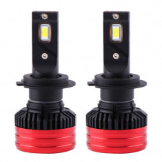 Set 2 LED-uri Auto Techstar&reg; P28, H7, 80w, 12500 Lumeni, 6500K, AUTO, 12-24 Volti, CSP, Canbus, Miez Cupru, Radiator Aluminiu